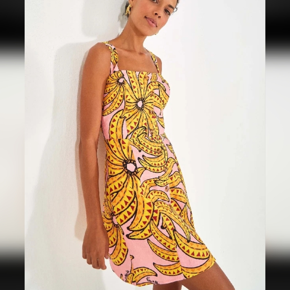 Farm Rio Banana Pitta Linen Sleeveless Mini Dress